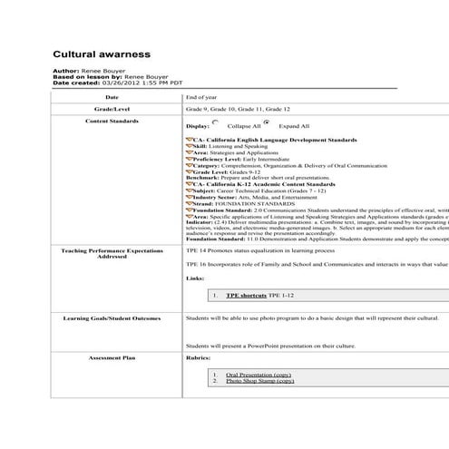 Cultural awarness tec lesson plan