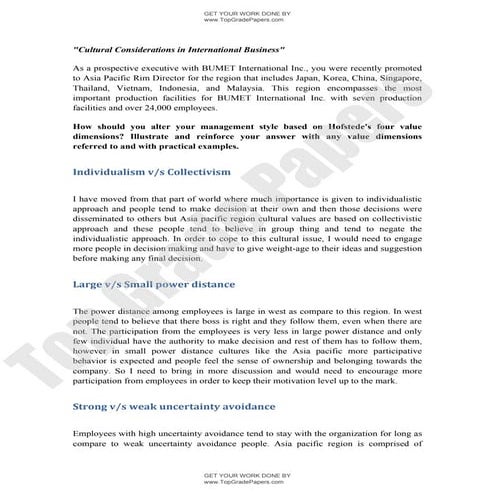 Cultural considerations in international business   academic essay assignment - www.topgradepapers.com