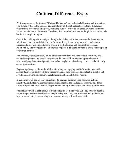 Essay On Cultural Differences. Transylvania University | PDF