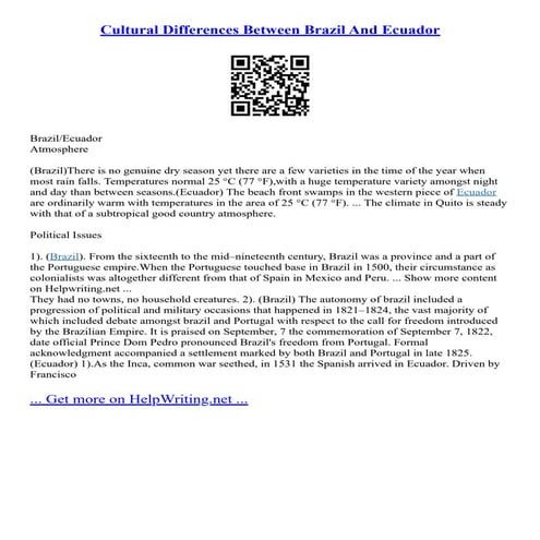 Cultural Differences Between Brazil And Ecuador | PDF