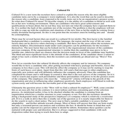 Cultural fit | PDF