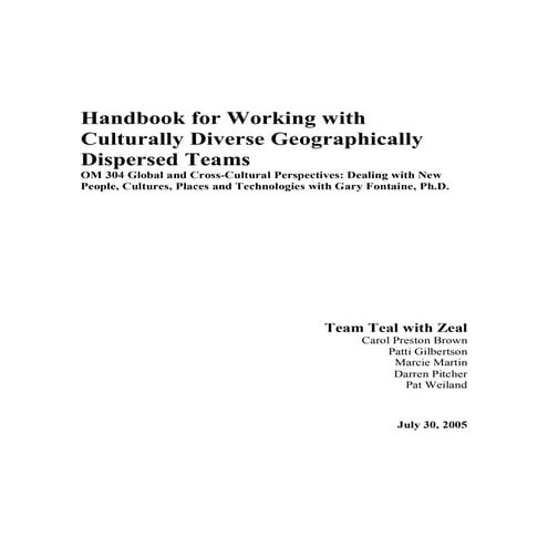 Handbook for Working with Culturally Diverse Geographically Dispersed Teams