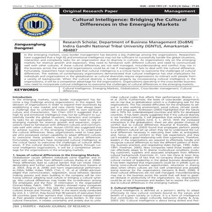 Cultural Intelligence: Bridging the Cultural Differences in the Emerging Markets