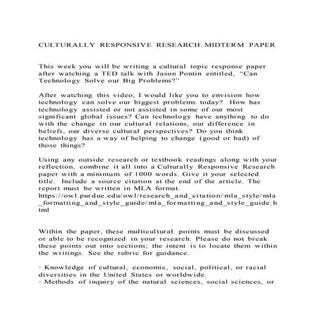 CULTURALLY RESPONSIVE RESEARCH MIDTERM PAPERThis week you wi