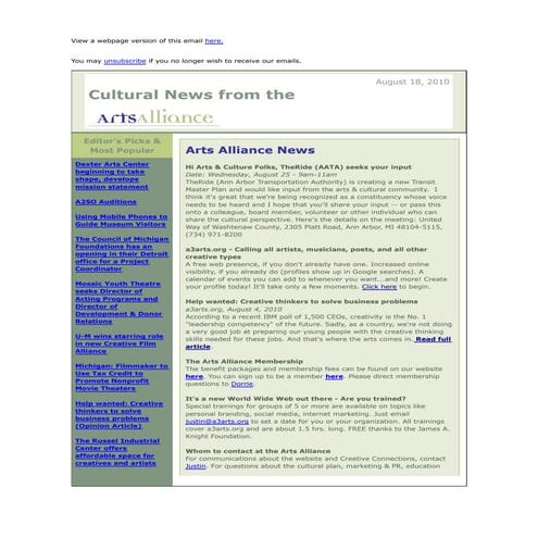 *SAMPLE* Content Curation/Layout Arts Non-Profit Newsletter | PDF