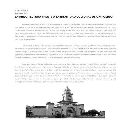 LA ARQUITECTURA FRENTE A LA IDENTIDAD CULTURA DE UN PUEBLO