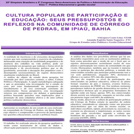 Cultura popular de participação e educação seus pressupostos e reflexos na comunidade de córrego de pedras