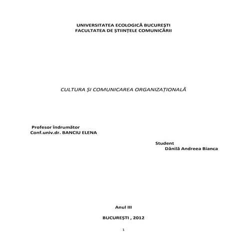 Cultura si comunicarea organizationala