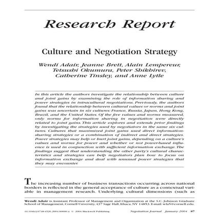 Culture And Negotiation Strategy | PDF