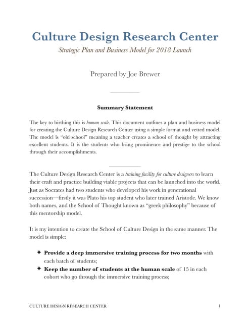 Culture Design Research Center - A Strategic Plan