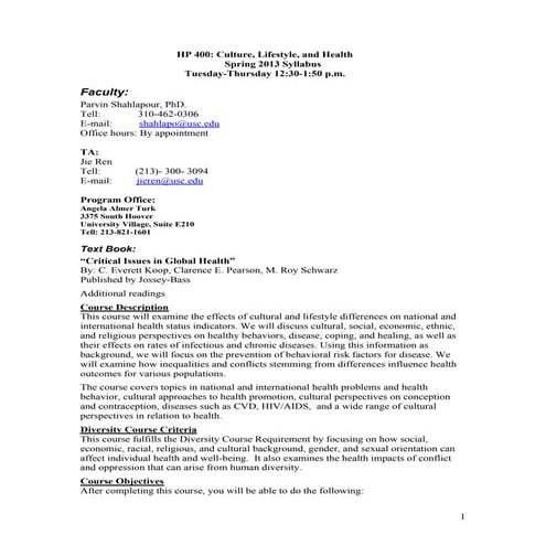 Culture, lifestyle and health