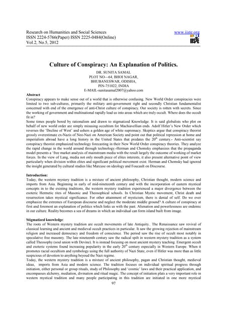 Culture of conspiracy an explanation of politics.