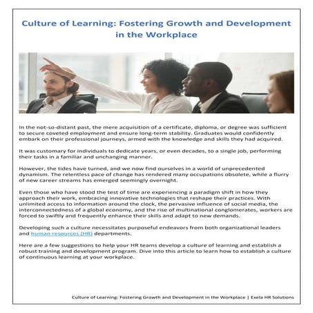 Culture of Learning: Fostering Growth and Development in the Workplace
