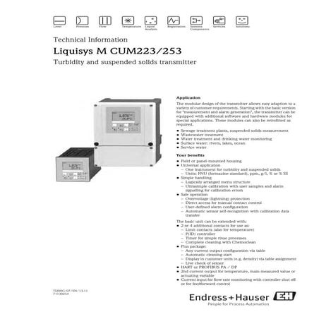 CUM223 253 endress+hauser datasheet-turbidity and suspended solids transmitter