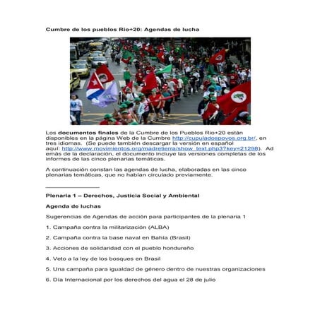 Cumbre de los pueblos rio agenda