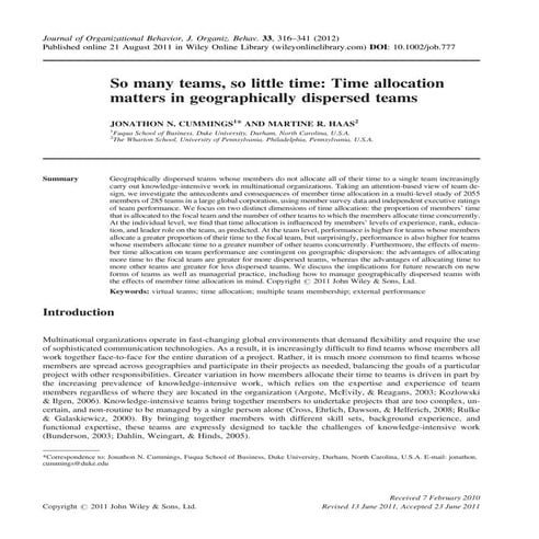 Time allocation matters in geographically dispersed teams