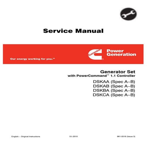 Cummins onan dskaa generator set with power command 1.1 controller service re...