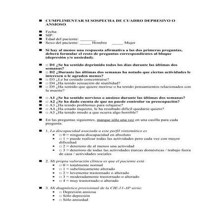 Cumplimentar si sospecha de cuadro depresivo o ansioso