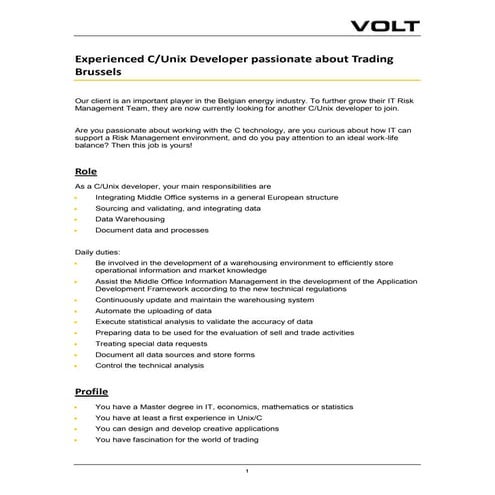 C Unix Developer | PDF