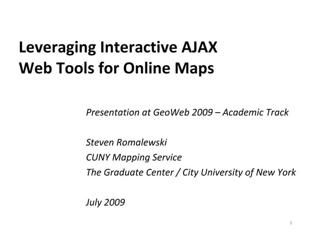 GeoWeb2009 presentation: Long Island Index &amp; OASIS