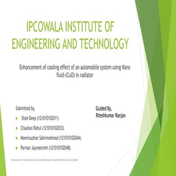 CuO nano fluid as coolant