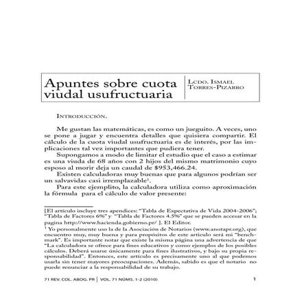 Apuntes sobre cuota viudal usufructuaria