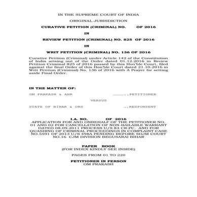 Curative petition criminal before supreme court of india filed on 09.12 ...