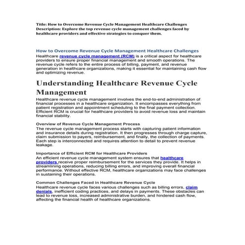 How to Overcome Revenue Cycle Management Healthcare Challenges
