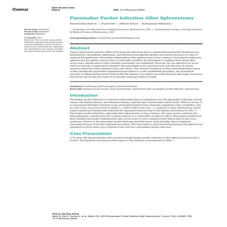 Pacemaker Pocket Infection After Splenectomy