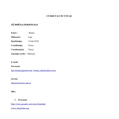 Curiculum Vitae Ilirjan Lipi