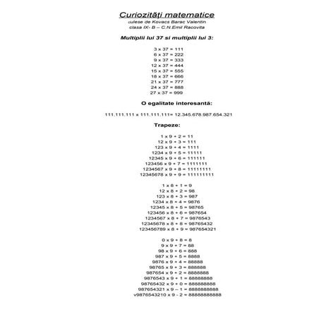Curiozitati matematice | DOC