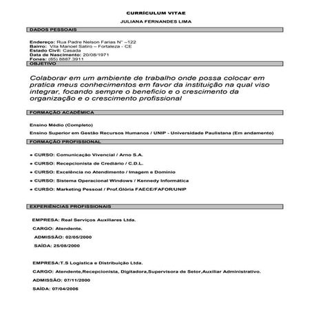 Currículum vitae juliana fernandes