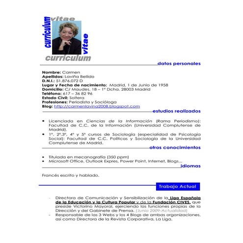 CurríCulum Actualizado Carmen LaviñA