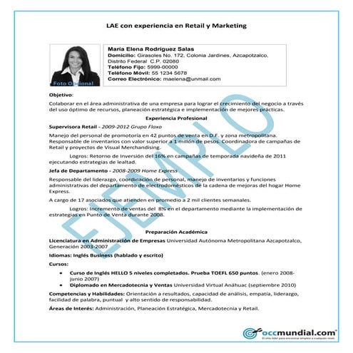 Currículum ejemplo  - occ mundial