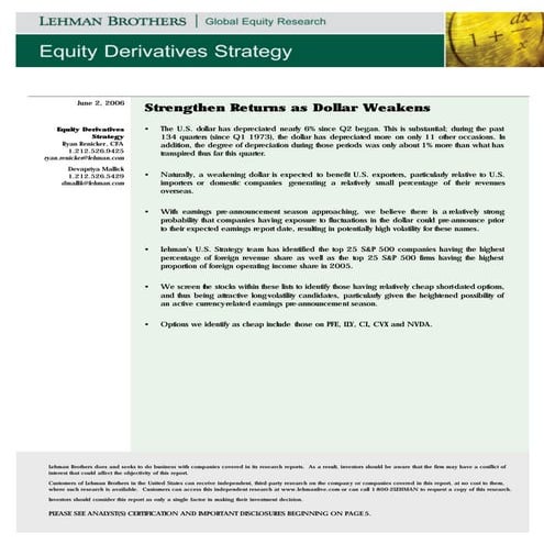 FX and Equities - Strengthen Returns as Dollar Weakens