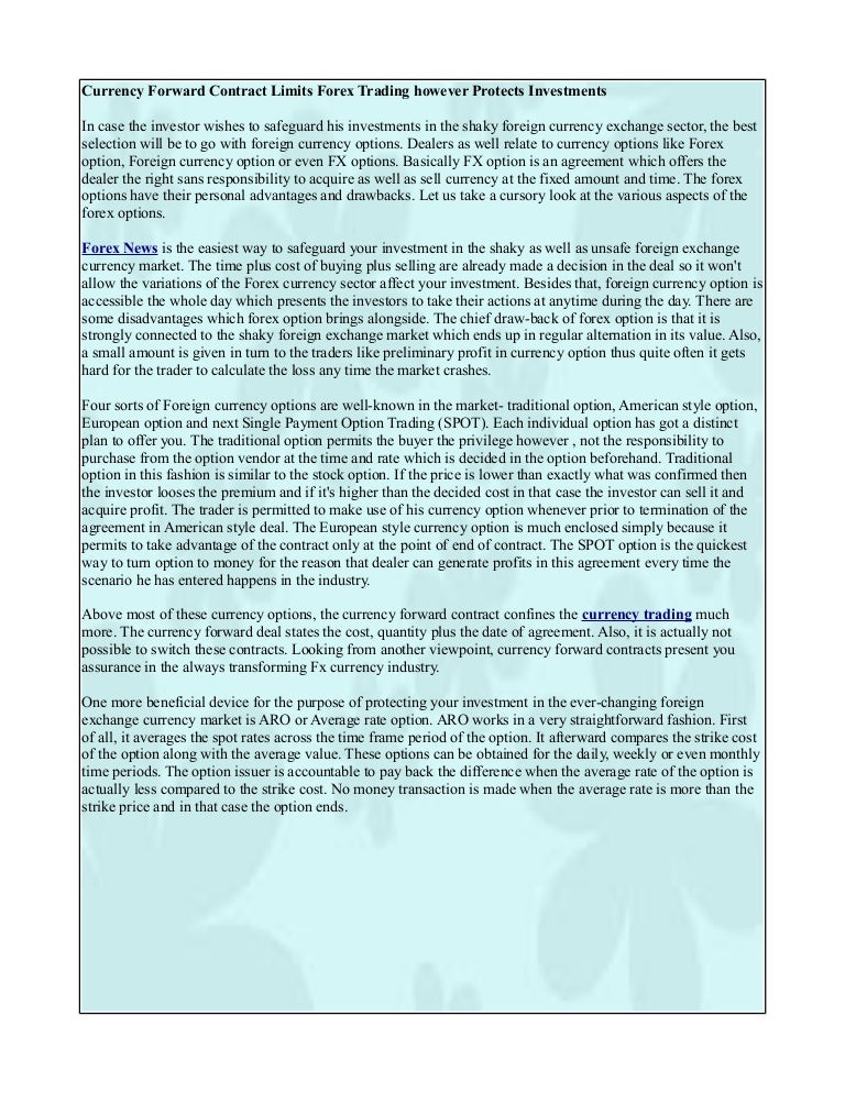 Currency Forward Contract Limits Forex Trading However Protects Inves - 