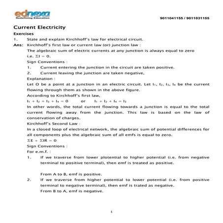 12th Physics - Current Electricity - Q & A