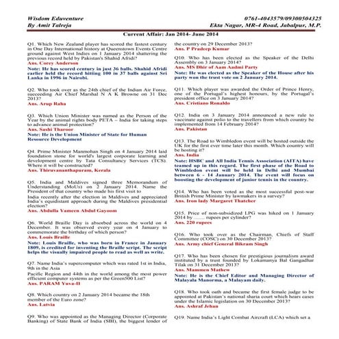 Current affairs complete(Jan 2014-June 2014)