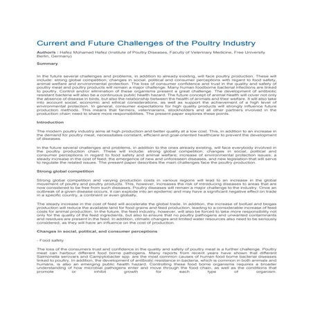 Current and future challenges of the poultry industry