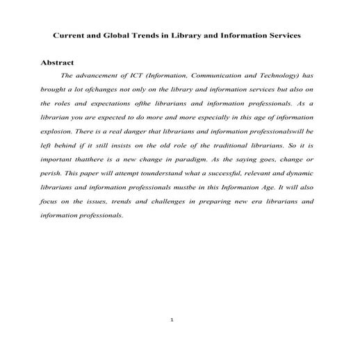 Current and global trends in library and information services
