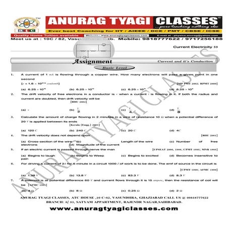 CURRENT ELECTRICITY NOTES BY ANURAG TYAGI CLASSES,GHAZIABAD(ATC)