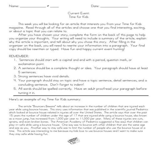 Current event time for kids