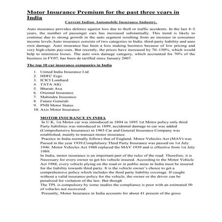 Current indian automobile insurance industry