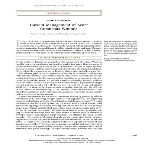 Current management of acute cutaneous wounds nejm