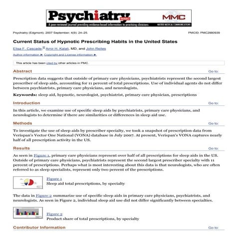 Current Status of Hypnotic Prescribing Habits in the United States