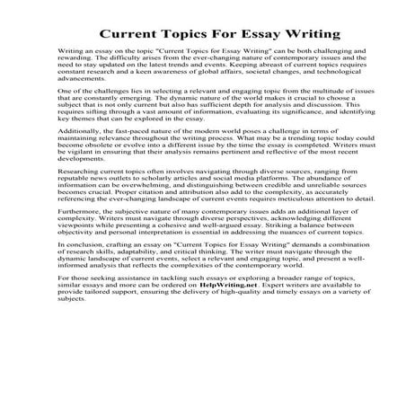 Current Topics For Essay Writing