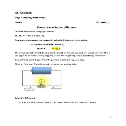 current and voltage in series and parallel- worksheet