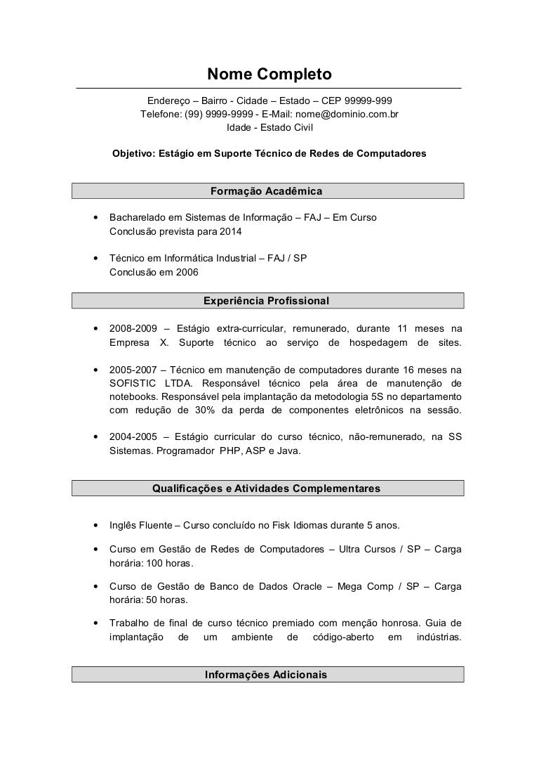 curriculo pronto para preencher