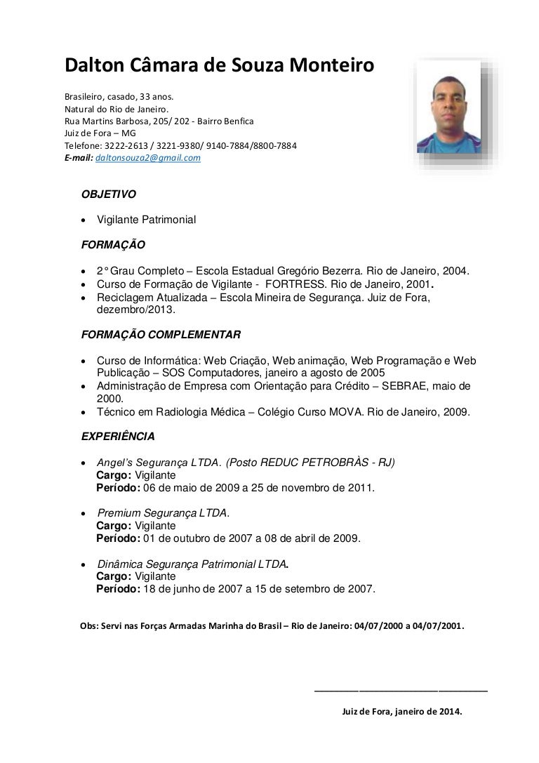curriculo de vigilante monteiro modelos de curriculum vitae