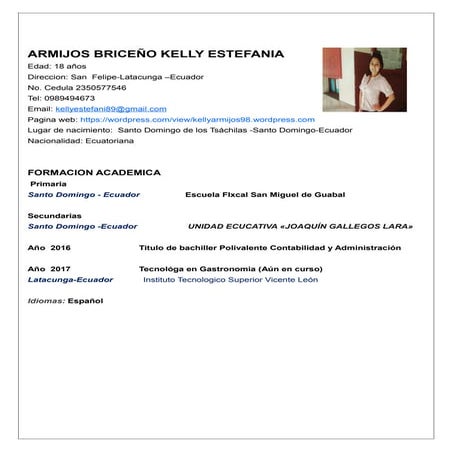 Curriculo vitae kelly armijos